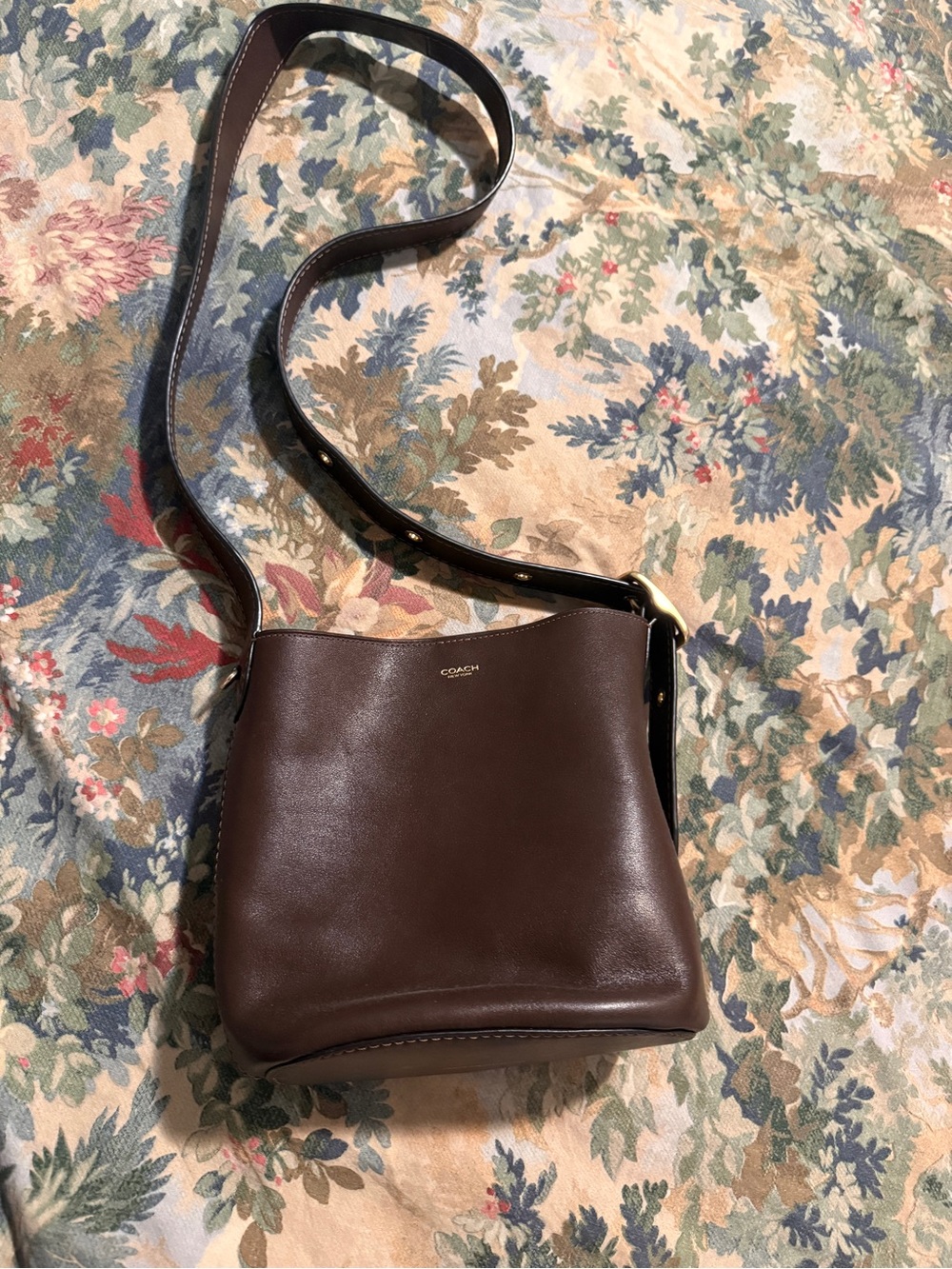 Coach Dark Brown Leather Crossbody Bag with Gold Hardware